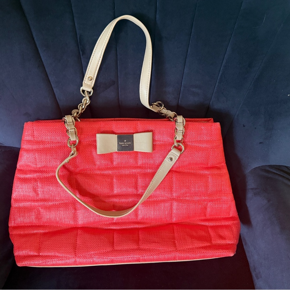 Kate Spade Coral Shoulder Bag with Beige Straps